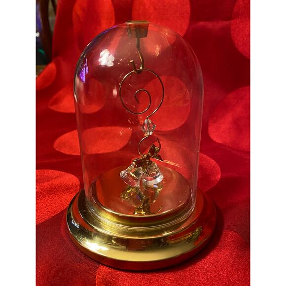 Vintage Pair of .75 in Crystal Bells with Gold Bow Decor Under Glass Cloche EUC - Picture 6 of 16